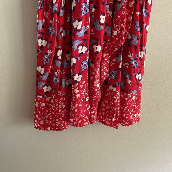Express Women Sz L Red Floral Faux Wrap Adj Spaghetti Strap Ruffled Sundress - Picture 3 of 11